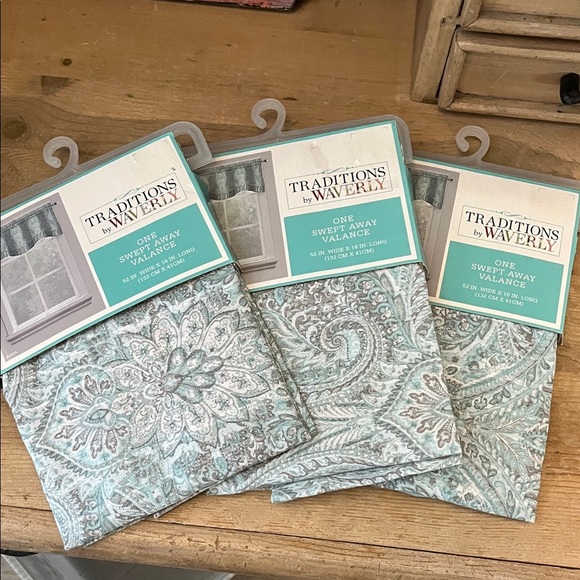 Three 3 Traditions by Waverly Swept Away Valances NWT Aqua 52” x 16” - Picture 1 of 5